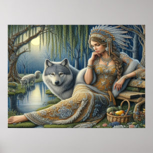 Moonlit Enchantment in the Mystic Forest24x18 Poster