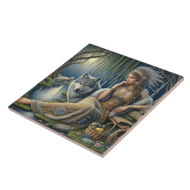 Moonlit Enchantment in the Mystic Forest Ceramic Tile (Side)