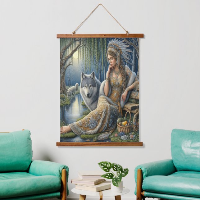 Moonlit Enchantment in the Mystic Forest Hanging Tapestry (Living Room)