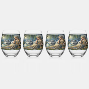 Moonlit Enchantment in the Mystic Forest Stemless Wine Glass