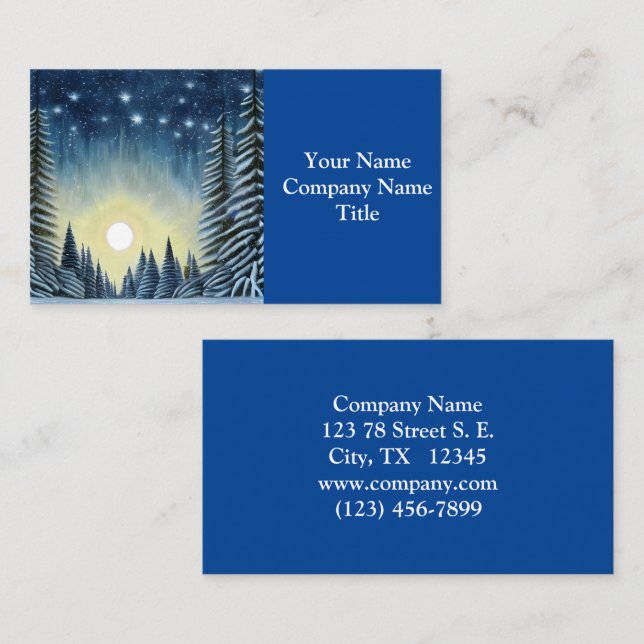 Moonlit Evergreen Snowscape Under The Night Stars Business Card (Front/Back)