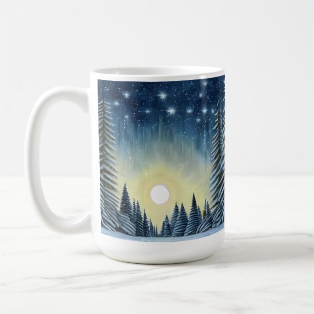 Moonlit Evergreen Snowscape Under The Night Stars Coffee Mug (Left)