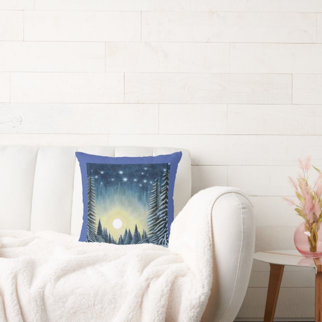 Moonlit Evergreen Snowscape Under The Night Stars Cushion (Couch)