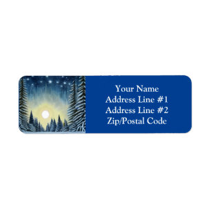 Moonlit Evergreen Snowscape Under The Night Stars Return Address Label