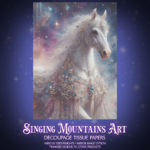 Moonlit Fairytale Mystical White Horse Decoupage Tissue Paper