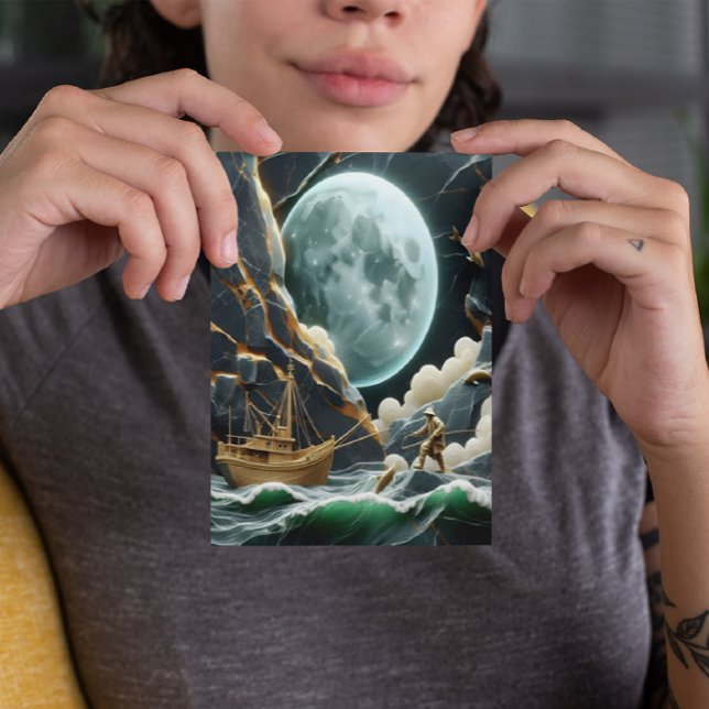 Moonlit Fishing Under The Cliff Postcard (Creator Uploaded)