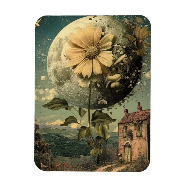 Moonlit Flower & Vintage Charm Magnet (Vertical)