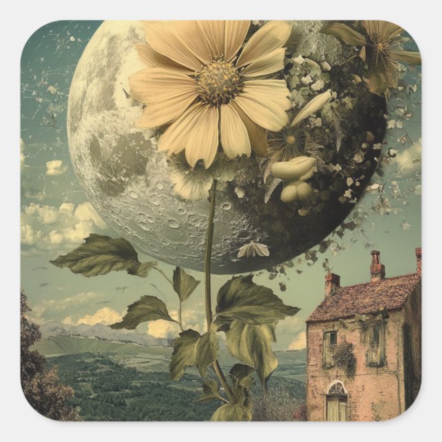 Moonlit Flower & Vintage Charm Square Sticker (Front)