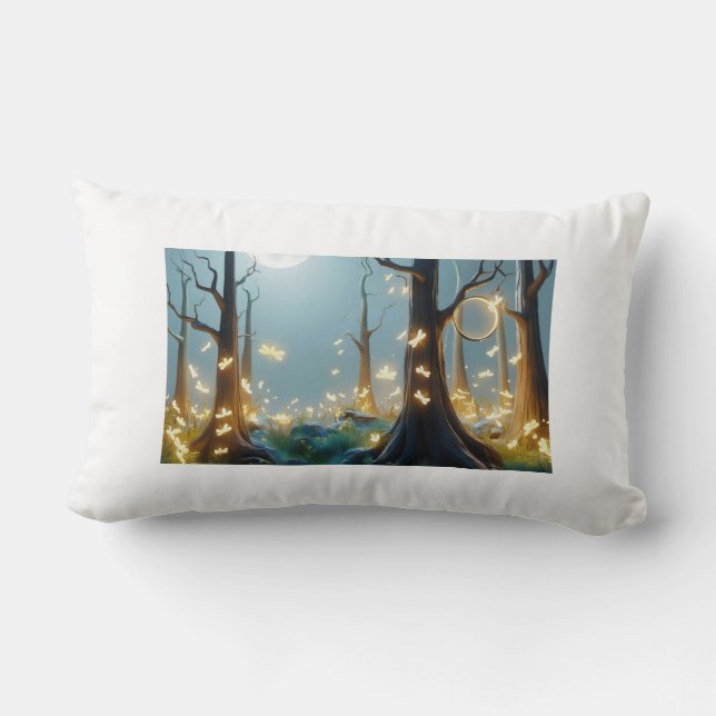 Moonlit Forest Dream: Enchanted Fireflies Pillow (Back)