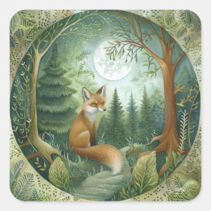 Moonlit Forest Fox Square Sticker