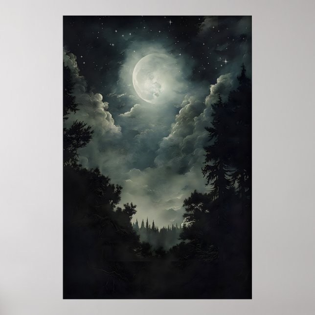 Moonlit Forest Print, Gothic Witchy Decor, Dark Poster (Front)