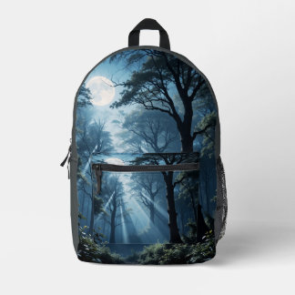Moonlit Forest Serenity – Nature’s Nocturnal Elega Printed Backpack