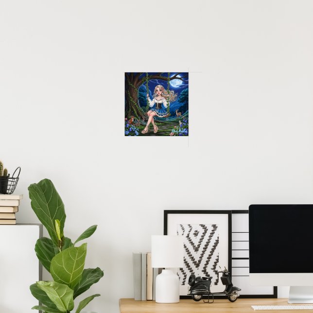 Moonlit Forest Swing Enchantment Poster (Home Office)