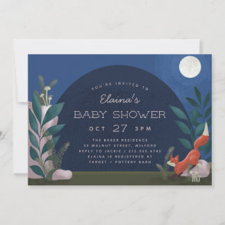 Moonlit Forest Woodland Fox Baby Shower Invitation