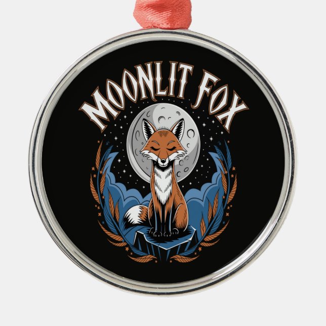 Moonlit Fox Celestial Night Metal Ornament (Front)