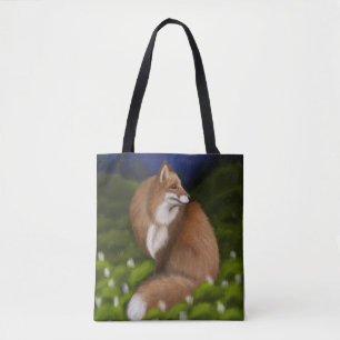 Moonlit Fox in Midnight Woods Tote Bag