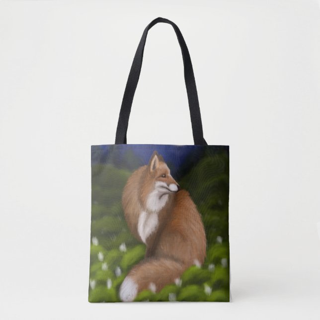 Moonlit Fox in Midnight Woods Tote Bag (Front)