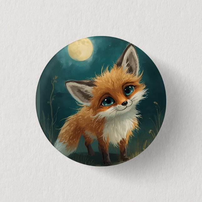 Moonlit Fox, Night Forest  3 Cm Round Badge (Front)