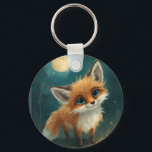 Moonlit Fox, Night Forest  Key Ring<br><div class="desc">A sweet,  wide‑eyed fox sits beneath a glowing yellow moon,  surrounded by soft blue night tones and gentle wisps of grass. The illustration blends warm orange fur with cool,  dreamy colours,  creating a cosy,  magical woodland atmosphere. Perfect for anyone who loves whimsical wildlife art and serene nighttime scenes.</div>