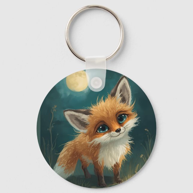 Moonlit Fox, Night Forest  Key Ring (Front)