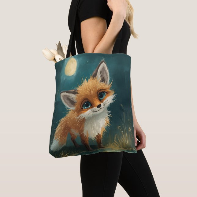  Moonlit Fox, Night Forest  Tote Bag (Close Up)