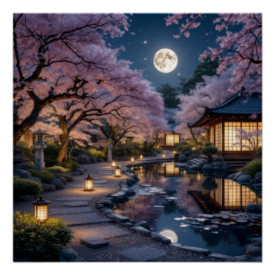 Moonlit Garden: Cherry Blossom Dreams Poster