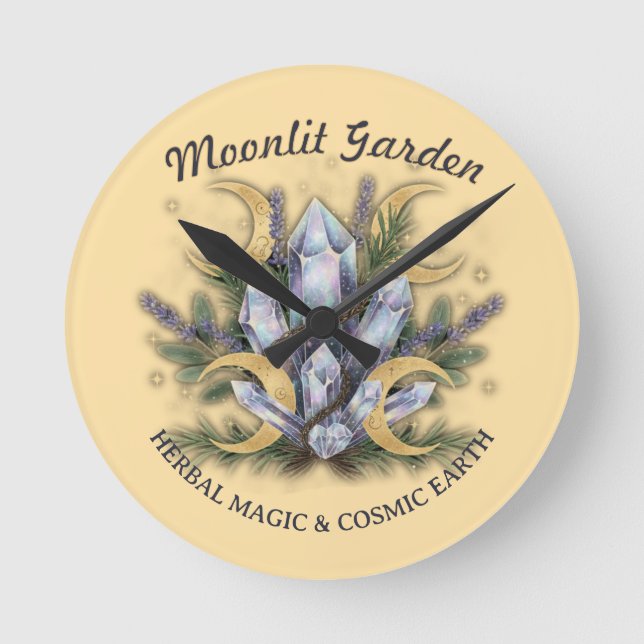 Moonlit Garden Crystal Bouquet • Herbal Magic Round Clock (Front)