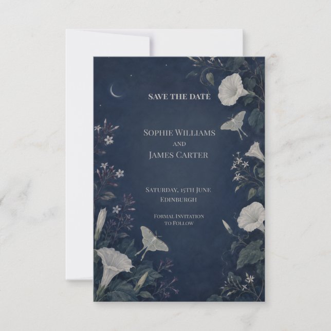 Moonlit Garden Moth Wedding Save the Date (Front)