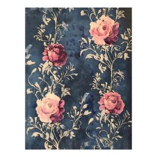 Moonlit Garden – Vintage Roses on Midnight Blue Photo Print