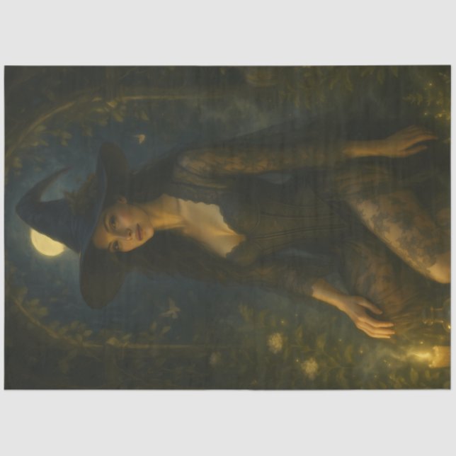 Moonlit Garden Witch Gothic Halloween Decoupage Tissue Paper (Front)