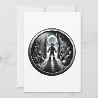 Moonlit Gingerbread Visitor in Doorway | Fisheye Invitation