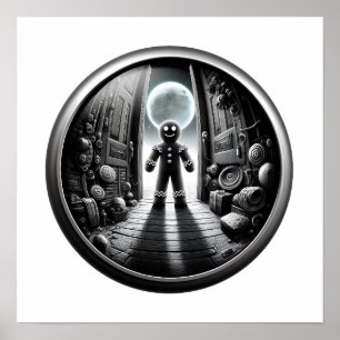 Moonlit Gingerbread Visitor in Doorway Fisheye Poster