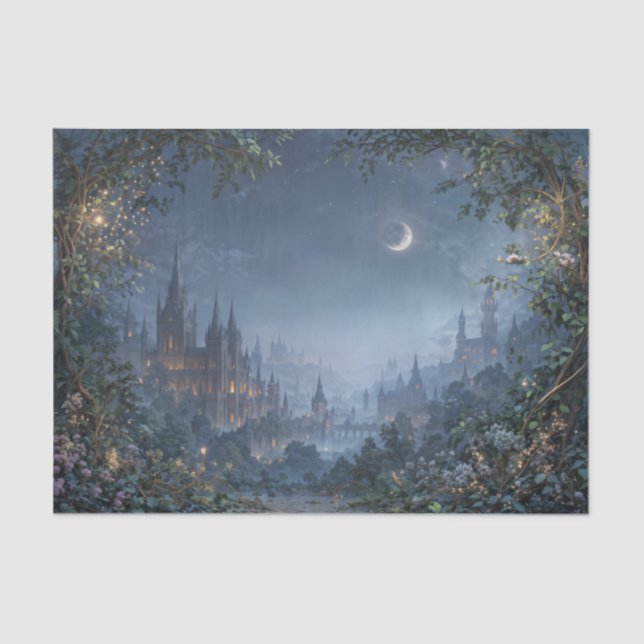 Moonlit Glowing Gothic Fantasy Citadel Tissue Paper (Front)