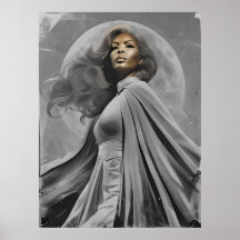 Moonlit Goddess Poster – Black and White Portrait 