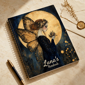 Moonlit Golden Fairy Personalised Art Fantasy Notebook