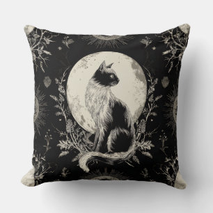 Moonlit Gothic Black Cat Throw Pillow