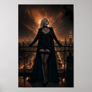 Moonlit Gothic Noir Skyline Dream Poster