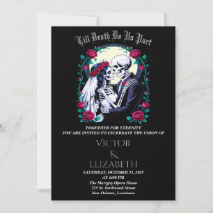 Moonlit Gothic Till Death Skeleton Rose Wedding Invitation