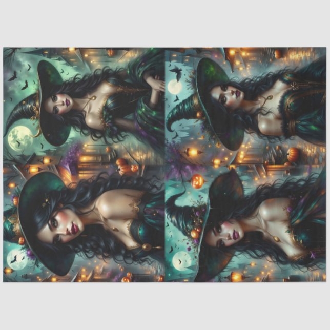 Moonlit Gothic Witch Quartet – Enchanted Halloween Tissue Paper (Front)