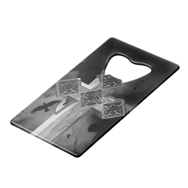 Moonlit GraveYard Gothic Cross With Crows (Back Angled)