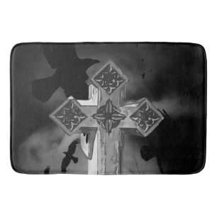 Moonlit GraveYard Gothic Cross With Crows Bath Mat