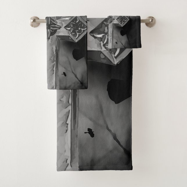 Moonlit GraveYard Gothic Cross With Crows Bath Towel Set (Insitu)