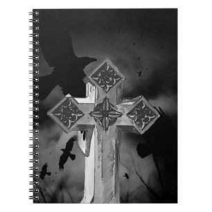 Moonlit GraveYard Gothic Cross With Crows Notebook