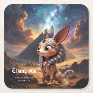 Moonlit Guardian of the Ancient Sands Square Paper Coaster