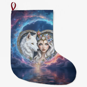Moonlit Guardian of the Eternal Heart. Large Christmas Stocking