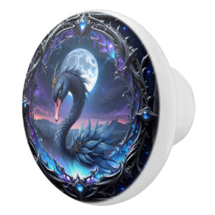 Moonlit Guardian – Swan of the Quiet Light. Ceramic Knob