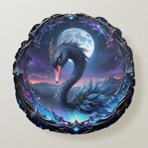 Moonlit Guardian – Swan of the Quiet Light. Round Cushion