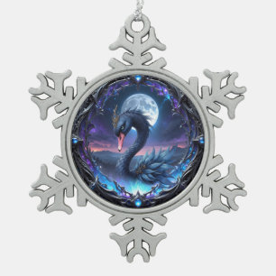 Moonlit Guardian – Swan of the Quiet Light. Snowflake Pewter Christmas Ornament