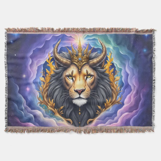 Moonlit Guardians – Cosmic lion. Throw Blanket (Front)