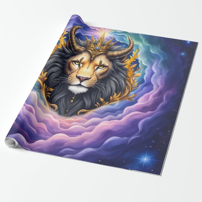 Moonlit Guardians – Cosmic lion. Wrapping Paper (Unrolled)